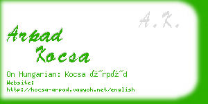 arpad kocsa business card